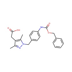 Cc1nn(Cc2ccc(NC(=O)OCc3ccccc3)cc2)c(C)c1CC(=O)O ZINC000113987955