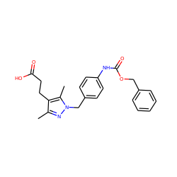 Cc1nn(Cc2ccc(NC(=O)OCc3ccccc3)cc2)c(C)c1CCC(=O)O ZINC000113989998