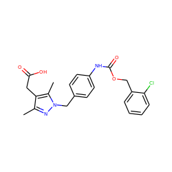 Cc1nn(Cc2ccc(NC(=O)OCc3ccccc3Cl)cc2)c(C)c1CC(=O)O ZINC000169704006