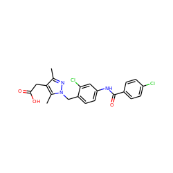 Cc1nn(Cc2ccc(NC(=O)c3ccc(Cl)cc3)cc2Cl)c(C)c1CC(=O)O ZINC000168922205