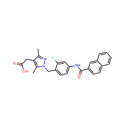 Cc1nn(Cc2ccc(NC(=O)c3ccc4ccccc4c3)cc2F)c(C)c1CC(=O)O ZINC000168928957