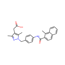 Cc1nn(Cc2ccc(NC(=O)c3ccc4ccccc4c3C)cc2)c(C)c1CC(=O)O ZINC000169703995