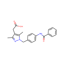 Cc1nn(Cc2ccc(NC(=O)c3ccccc3)cc2)c(C)c1CC(=O)O ZINC000141740956