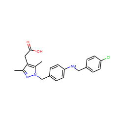 Cc1nn(Cc2ccc(NCc3ccc(Cl)cc3)cc2)c(C)c1CC(=O)O ZINC000113989949