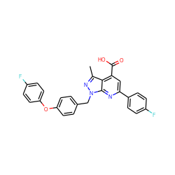 Cc1nn(Cc2ccc(Oc3ccc(F)cc3)cc2)c2nc(-c3ccc(F)cc3)cc(C(=O)O)c12 ZINC001772576284