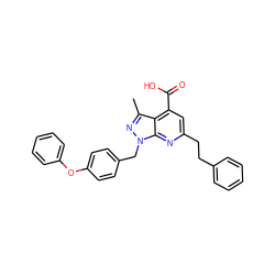 Cc1nn(Cc2ccc(Oc3ccccc3)cc2)c2nc(CCc3ccccc3)cc(C(=O)O)c12 ZINC001772643004