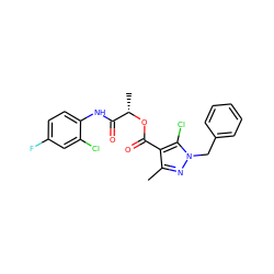 Cc1nn(Cc2ccccc2)c(Cl)c1C(=O)O[C@@H](C)C(=O)Nc1ccc(F)cc1Cl ZINC000003302121