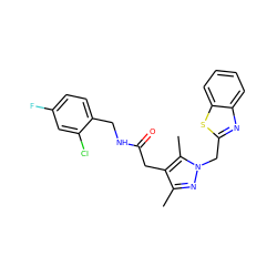 Cc1nn(Cc2nc3ccccc3s2)c(C)c1CC(=O)NCc1ccc(F)cc1Cl ZINC000095565047