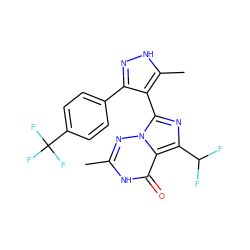 Cc1nn2c(-c3c(-c4ccc(C(F)(F)F)cc4)n[nH]c3C)nc(C(F)F)c2c(=O)[nH]1 ZINC001772644330