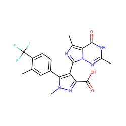 Cc1nn2c(-c3c(C(=O)O)nn(C)c3-c3ccc(C(F)(F)F)c(C)c3)nc(C)c2c(=O)[nH]1 ZINC001772578155