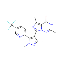 Cc1nn2c(-c3c(C)nn(C)c3-c3ccc(C(F)(F)F)cn3)nc(C)c2c(=O)[nH]1 ZINC001772650776