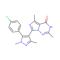 Cc1nn2c(-c3c(C)nn(C)c3-c3ccc(Cl)cc3)nc(C)c2c(=O)[nH]1 ZINC001772590802