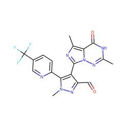 Cc1nn2c(-c3c(C=O)nn(C)c3-c3ccc(C(F)(F)F)cn3)nc(C)c2c(=O)[nH]1 ZINC001772576695