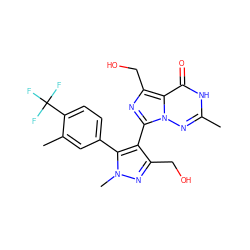 Cc1nn2c(-c3c(CO)nn(C)c3-c3ccc(C(F)(F)F)c(C)c3)nc(CO)c2c(=O)[nH]1 ZINC001772654021