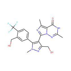 Cc1nn2c(-c3c(CO)nn(C)c3-c3ccc(C(F)(F)F)c(CO)c3)nc(C)c2c(=O)[nH]1 ZINC001772627801