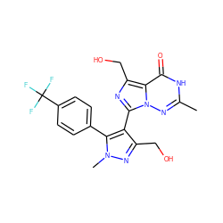 Cc1nn2c(-c3c(CO)nn(C)c3-c3ccc(C(F)(F)F)cc3)nc(CO)c2c(=O)[nH]1 ZINC001772570834