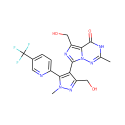 Cc1nn2c(-c3c(CO)nn(C)c3-c3ccc(C(F)(F)F)cn3)nc(CO)c2c(=O)[nH]1 ZINC001772590695