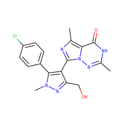 Cc1nn2c(-c3c(CO)nn(C)c3-c3ccc(Cl)cc3)nc(C)c2c(=O)[nH]1 ZINC001772597476