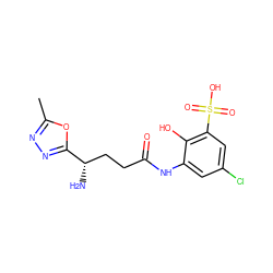 Cc1nnc([C@@H](N)CCC(=O)Nc2cc(Cl)cc(S(=O)(=O)O)c2O)o1 ZINC000219687426