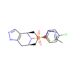 Cc1nnc([C@@H]2C[C@H]3Cc4[nH]ncc4[C@@H](C2)N3S(=O)(=O)c2ccc(Cl)cc2)s1 ZINC000072122697