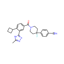 Cc1nnc(-c2cc(C(=O)N3CCC(F)(c4ccc(C#N)cc4)CC3)ccc2C2CCC2)[nH]1 ZINC000150220150