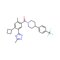 Cc1nnc(-c2cc(C(=O)N3CCC(c4ccc(C(F)(F)F)cc4)CC3)c(C)cc2C2CCC2)[nH]1 ZINC000150254589