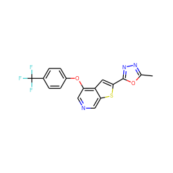 Cc1nnc(-c2cc3c(Oc4ccc(C(F)(F)F)cc4)cncc3s2)o1 ZINC000063298554