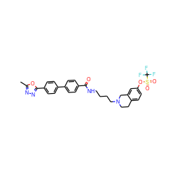 Cc1nnc(-c2ccc(-c3ccc(C(=O)NCCCCN4CCc5ccc(OS(=O)(=O)C(F)(F)F)cc5C4)cc3)cc2)o1 ZINC000043649668