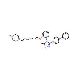 Cc1nnc(-c2ccc(-c3ccccc3)cc2)n1-c1ccccc1OCCCCCCN1CCN(C)CC1 ZINC000022452176