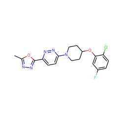 Cc1nnc(-c2ccc(N3CCC(Oc4cc(F)ccc4Cl)CC3)nn2)o1 ZINC000027647301