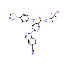 Cc1nnc(-c2ccc(Nc3cc(-n4ncc5cc(C#N)cnc54)ncc3C(=O)NC[C@@H](F)C(C)(C)O)cc2)s1 ZINC001772618559