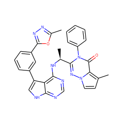 Cc1nnc(-c2cccc(-c3c[nH]c4ncnc(N[C@@H](C)c5nn6ccc(C)c6c(=O)n5-c5ccccc5)c34)c2)o1 ZINC000224354585