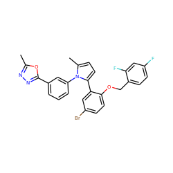 Cc1nnc(-c2cccc(-n3c(C)ccc3-c3cc(Br)ccc3OCc3ccc(F)cc3F)c2)o1 ZINC000028822667