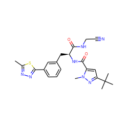 Cc1nnc(-c2cccc(C[C@H](NC(=O)c3cc(C(C)(C)C)nn3C)C(=O)NCC#N)c2)s1 ZINC000043073286