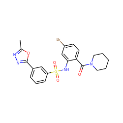 Cc1nnc(-c2cccc(S(=O)(=O)Nc3cc(Br)ccc3C(=O)N3CCCCC3)c2)o1 ZINC000028969364