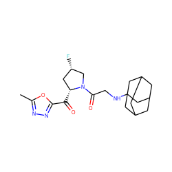 Cc1nnc(C(=O)[C@@H]2C[C@H](F)CN2C(=O)CNC23CC4CC(CC(C4)C2)C3)o1 ZINC000028823381