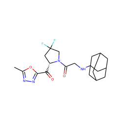 Cc1nnc(C(=O)[C@@H]2CC(F)(F)CN2C(=O)CNC23CC4CC(CC(C4)C2)C3)o1 ZINC000028823385