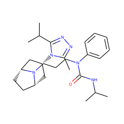 Cc1nnc(C(C)C)n1[C@@H]1C[C@@H]2CC[C@H](C1)N2CCCN(C(=O)NC(C)C)c1ccccc1 ZINC000101450895