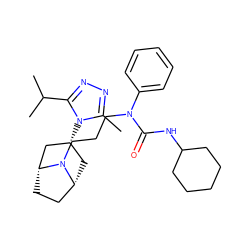 Cc1nnc(C(C)C)n1[C@@H]1C[C@@H]2CC[C@H](C1)N2CCCN(C(=O)NC1CCCCC1)c1ccccc1 ZINC000101141102