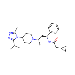 Cc1nnc(C(C)C)n1C1CCN([C@@H](C)C[C@H](NC(=O)CC2CC2)c2ccccc2)CC1 ZINC000040900043