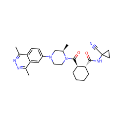 Cc1nnc(C)c2cc(N3CCN(C(=O)[C@@H]4CCCC[C@H]4C(=O)NC4(C#N)CC4)[C@H](C)C3)ccc12 ZINC000095555914