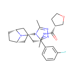 Cc1nnc(C)n1[C@@H]1C[C@@H]2CC[C@H](C1)N2CC[C@H](NC(=O)[C@@H]1CCOC1)c1cccc(F)c1 ZINC000101330424