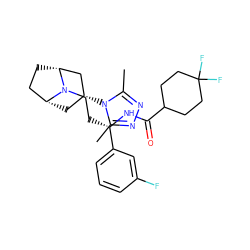 Cc1nnc(C)n1[C@@H]1C[C@@H]2CC[C@H](C1)N2CC[C@H](NC(=O)C1CCC(F)(F)CC1)c1cccc(F)c1 ZINC000101330432