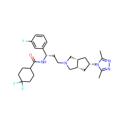 Cc1nnc(C)n1[C@@H]1C[C@@H]2CN(CC[C@H](NC(=O)C3CCC(F)(F)CC3)c3cccc(F)c3)C[C@@H]2C1 ZINC000101330419