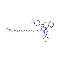 Cc1nnc(CCCCCCCCCCN=[N+]=[N-])n1C1C[C@@H]2CC[C@H](C1)N2CC[C@H](NC(=O)C1CCC(F)(F)CC1)c1ccccc1 ZINC000103256450