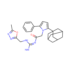 Cc1nnc(CN/C(N)=N\C(=O)Cn2c(-c3ccccc3)ccc2C23CC4CC(CC(C4)C2)C3)o1 ZINC000029129714