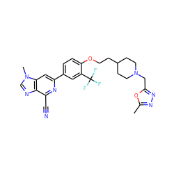 Cc1nnc(CN2CCC(CCOc3ccc(-c4cc5c(ncn5C)c(C#N)n4)cc3C(F)(F)F)CC2)o1 ZINC000066103734