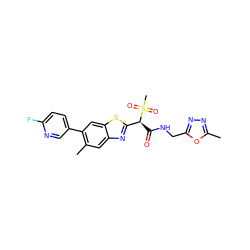 Cc1nnc(CNC(=O)[C@@H](c2nc3cc(C)c(-c4ccc(F)nc4)cc3s2)S(C)(=O)=O)o1 ZINC000144016209