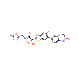 Cc1nnc(CNC(=O)[C@@H](c2nc3cc(C)c(-c4ccc5c(c4)CCC(=O)N5)cc3s2)S(C)(=O)=O)o1 ZINC000143974286