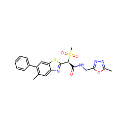 Cc1nnc(CNC(=O)[C@@H](c2nc3cc(C)c(-c4ccccc4)cc3s2)S(C)(=O)=O)o1 ZINC000144052069